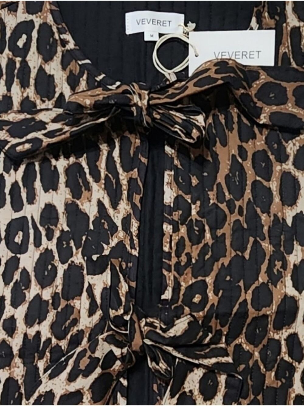Veveret Leopard Bow Tie Quilted Vest M Boho Revival Leopard Luxe NWT - Picture 5 of 8